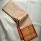 Blush Peach Kanjeevaram Saree — vermilion-red Korvai border with gold zari temple work