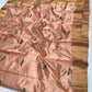 Blush peach Pattu Silk Chanderi saree with floral buttas and gold border