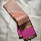 Blush peach handwoven pure silk Kanjivaram Rettapet saree, full view — Idam Living