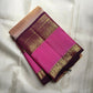 Pallu detail of blush peach Kanjivaram Rettapet saree with pink and aubergine zari