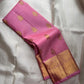 Blush Pink Handwoven Pure Silk Kancheepuram Saree with Floral Butta and Gold Border