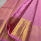 Blush Pink Handwoven Pure Silk Kancheepuram Saree with Floral Butta and Gold Border