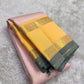 Kanchipattu silk saree in blush pink with butter yellow sage grey border border Korvai Rettapet weave traditional zari detail