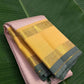 Kanchipuram silk saree in blush pink with butter yellow sage grey border border Korvai Rettapet weave folded view