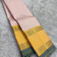 Kanchipattu silk saree in blush pink with butter yellow sage grey border border Korvai Rettapet weave traditional zari detail