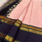 Handwoven blush pink Kanchipuram silk saree with all-over antique gold zari checks