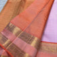 Pale Blush Pink Handwoven Pure Silk Kanjeevaram Rettapet Saree with Coral Orange Gold Zari Border