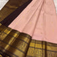 Blush pink Kanjeevaram saree with Korvai chocolate brown antique gold border — Idam Living