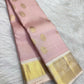 Blush Pink Handwoven Pure Silk Kanchi Pattu Saree with Soft Ivory Korvai Border