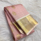 Blush Pink Handwoven Pure Silk Kanchi Pattu Saree with Soft Ivory Korvai Border