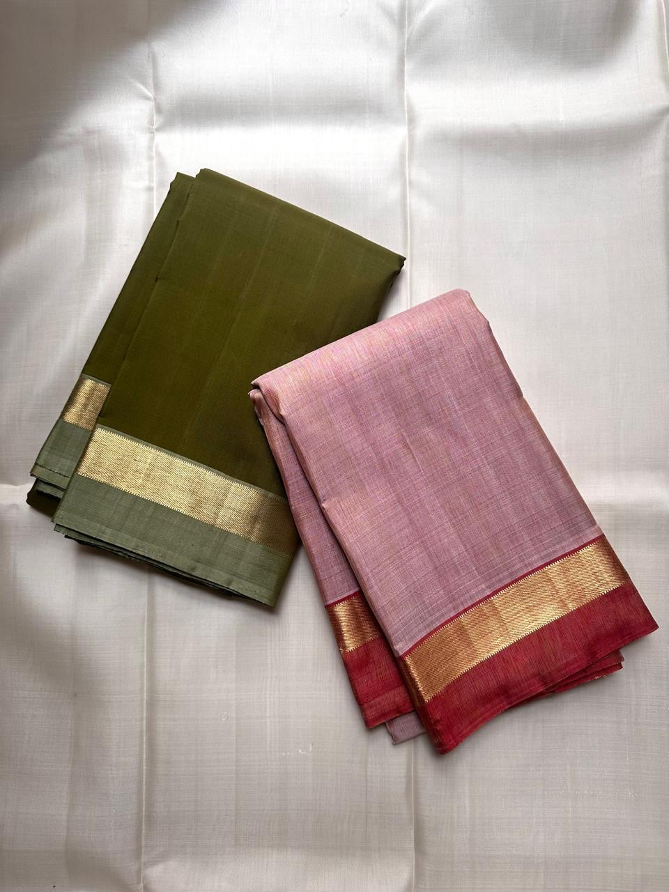Blush Pink Handwoven Pure Silk Kanjeevaram Saree with Plain Body and Deep pink  Zari Border