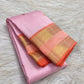 Pale Blush Pink Handwoven Pure Silk Kanjeevaram Rettapet Saree with Coral Orange Gold Zari Border