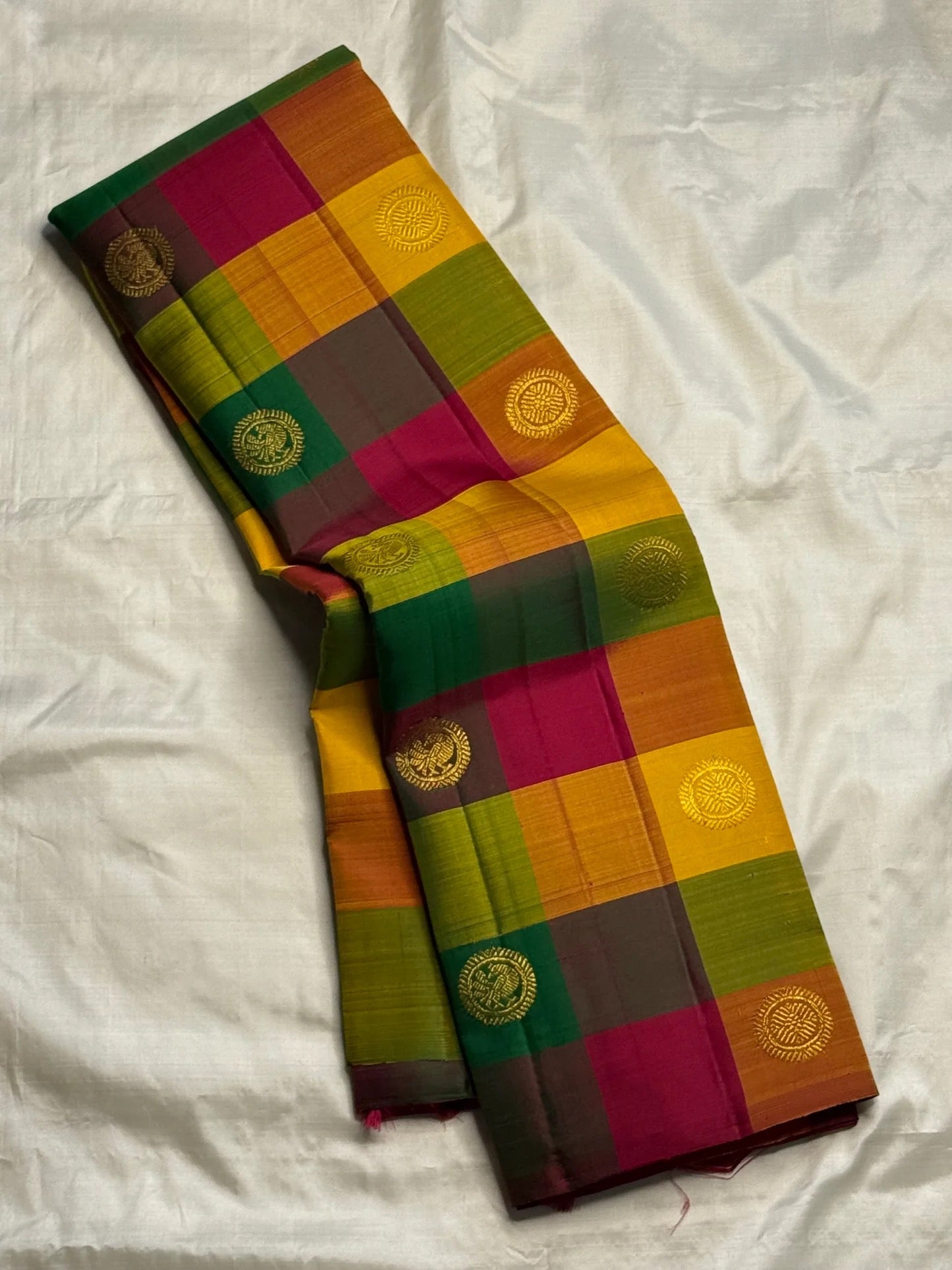 Multicolour pure silk Kanjeevaram saree — borderless, full drape