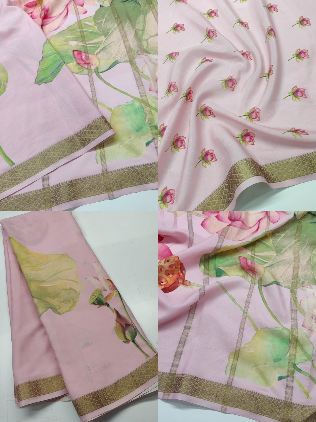 Pure Mysore Silk Crepe Saree Pastel Floral Prints with Zari Border