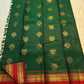 Arakku red border with varisaipet gold zari bands on bottle green zari kattam saree — Idam Living