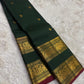 Bottle Green and Arakku Red Handwoven Pure Silk Kanjipuram Saree with Rettapet Yaanai Chakram Butta and Annam Pallu Border
