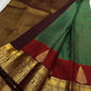 Bottle green Kanchipuram pure silk saree with red Thazhampoo Reku tree motif zari border — Idam Living
