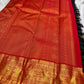 Kancheepuram handwoven butta saree in bottle green with vermilion contrast border