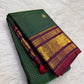 Bottle Green Kanjivaram Zari Kattam saree — Gandaberunda zari butta close-up on body
