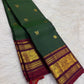 Bottle Green Kanjivaram Zari Kattam saree — ceremonial pallu detail