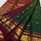 Bottle Green Handwoven Pure Silk Kanjivaram Zari Kattam Saree — full saree view — Idam Living