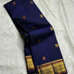 Handwoven midnight navy pure silk Kanjipuram saree with meenakari butta and copper zari pallu — Idam Living