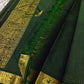Self-colour pallu of dark bottle green Kanjipuram pure silk saree with cascading Mayil peacock antique gold zari