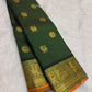 Bottle green Kanchipuram saree pallu with gold zari bird and paisley motifs
