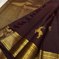 Close view of bounding deer motif handwoven on deep brown Pure Silk Kancheepuram saree