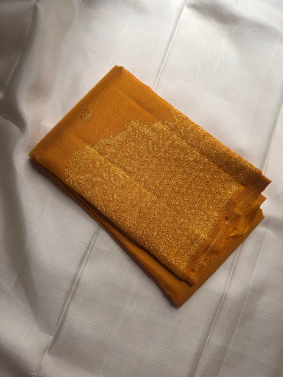 Bridal golden turmeric handwoven pure silk Kancheepuram saree — Idam Living