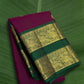 Bright berry pink Kanchipuram silk saree with bottle green rettapet border and gold zari Idam Living