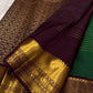 Bright green Kanjeevaram saree with deep purple double border and Thazhampoo Reku temple motif — Idam Living