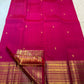 Rani Pink pure mulberry silk Kanchipuram saree with individually spaced traditional zari motifs.