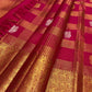 Bright Pink Handwoven Pure Silk Kanchipuram Zari Kattam Saree with Dual-Tone Buttas – front full drape view
