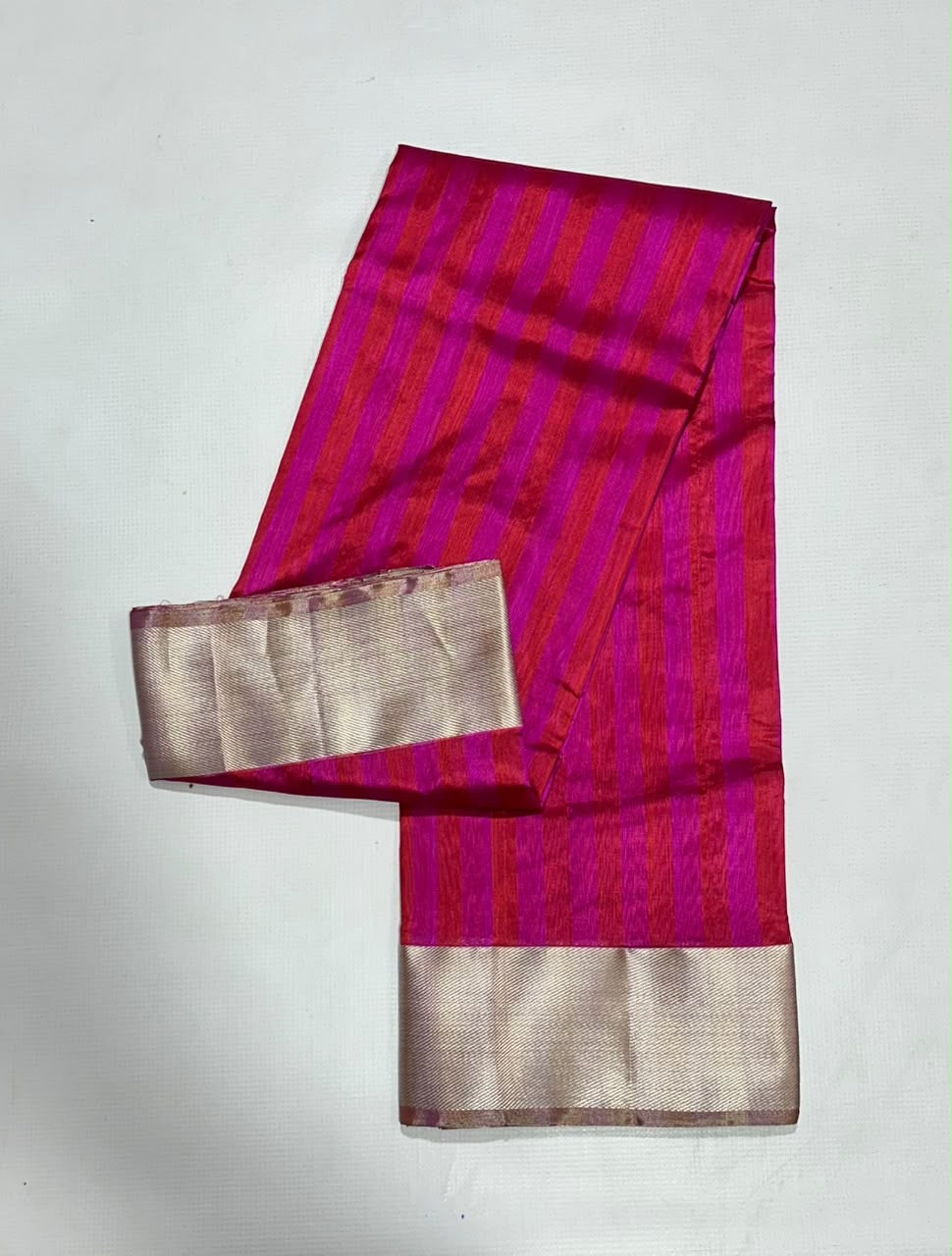 Bright pink Pattu Silk Chanderi saree