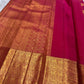 Bright Pink Handwoven Pure Silk Kanchipuram Zari Kattam Saree with Dual-Tone Buttas – silk body weave close-up