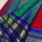 Bright red Kanchipuram pure silk saree royal violet zari border Idam Living