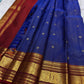 Magenta korvai sorgavasal peacock medallion border on navy indigo Kanchipuram saree — Idam Living
