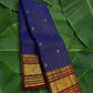 Navy indigo handwoven Kancheepuram pure silk saree with zari kattam body and sorgavasal peacock magenta korvai border — Idam Living
