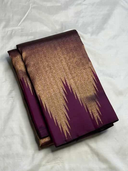 Bronze Brown Ettukol Kanchipuram silk saree detail