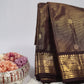 Zari woven border and pallu detail on deep brown vairaoosi Kanchipuram silk saree, shipped from New Jersey USA