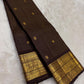 Deep Espresso Brown pure silk Kancheepuram saree — gold butta with vairaoosi