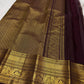 Brown handwoven Kanchipuram Zari Kattam silk saree, Idam Living