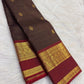 Deep Espresso Brown Kanchipuram silk saree with gold zari checks and Arakku maroon border