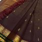 Pure silk Kancheepuram saree in deep coffee brown with emerald green edge