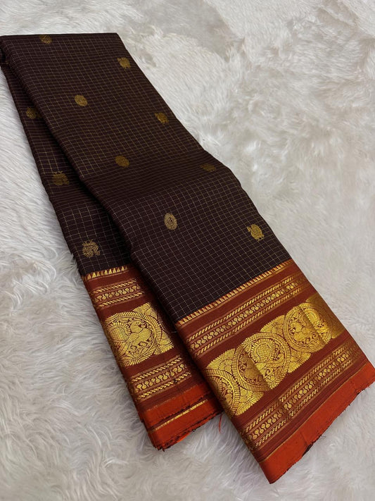 dark coffee brown silk saree zk-yb draped view