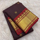 Brown Kanjivaram Korvai saree with layered vermilion zari border detail