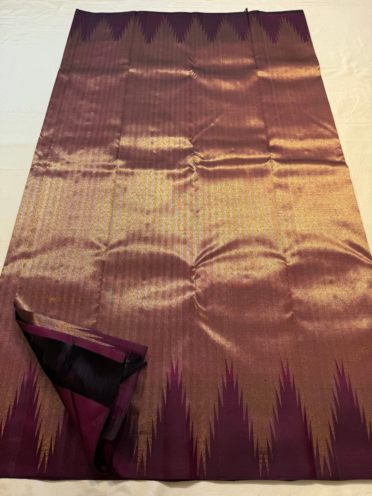 Brown metallic Kanjivaram silk saree Ettukol pallu