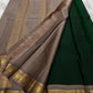 Pure Kanchipuram silk saree draped view focusing on gold zari paisley border, available in the USA