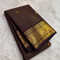 Handwoven pure silk Kancheepuram saree in deep brown with Vairaoosi weave Kamalam butta and ornate Mayil antique gold zari border Silk Mark certified